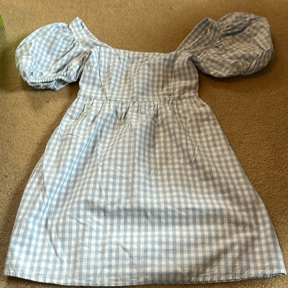 Light Blue Gingham Dress with Puffy Sleeves